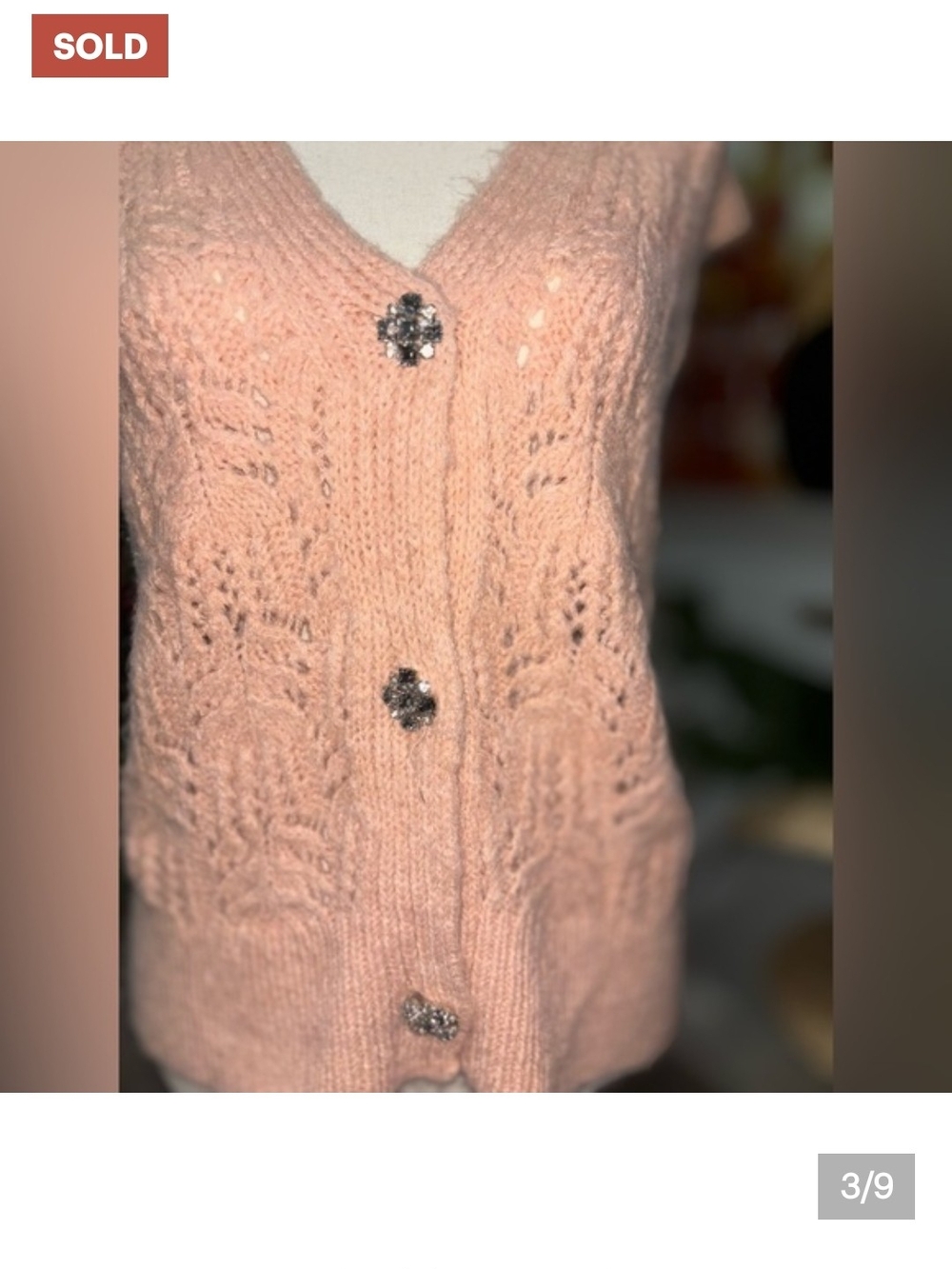 Zara Pink Jeweled Button-Front Sweater Vest Size S